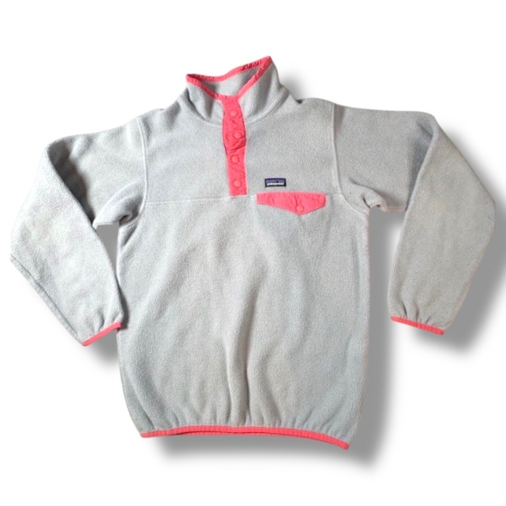 Patagonia Synchilla Snap-T Pullover Girls XL 14 Gray Pink Fleece Gorpcore